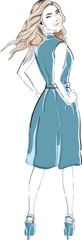 Beautiful woman posing confidently in blue transparent dress