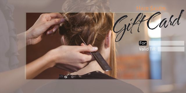 Hair Salon Gift Card Template Featuring Hairstylist with Female Client - Download Free Stock Templates Pikwizard.com