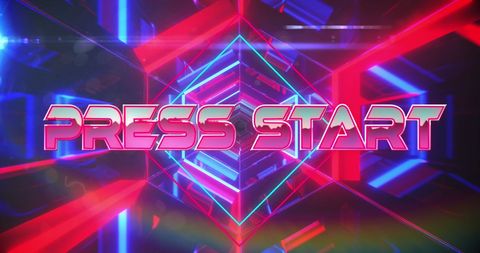Retro Futuristic Press Start Screen with Digital Tunnel