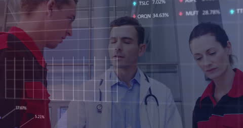 Medical Professionals Analyzing Data with Digital Overlay