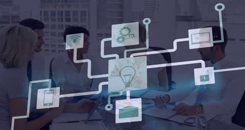 Global Business Networking with Technology Icon Integration