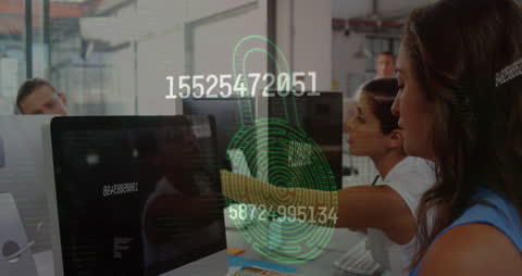 Team Analyzing Digital Data with Holographic Interface in Modern Office