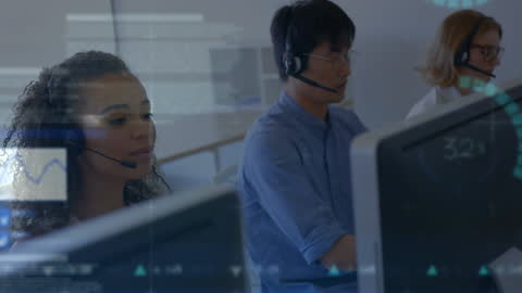 Diverse Call Center Team Engaged in Data Processing