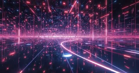 Glowing Neon Pathway in Digital Cyberspace Realm