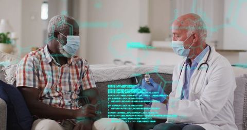 Senior Medical Consultation with Digital Interface Overlay