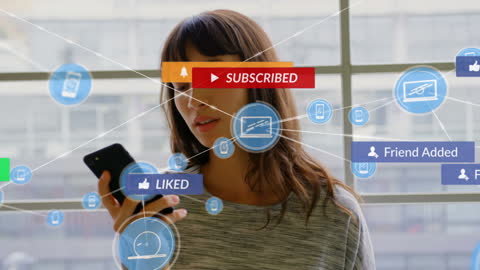 Woman Engaged with Social Media Notifications and Digital Connections