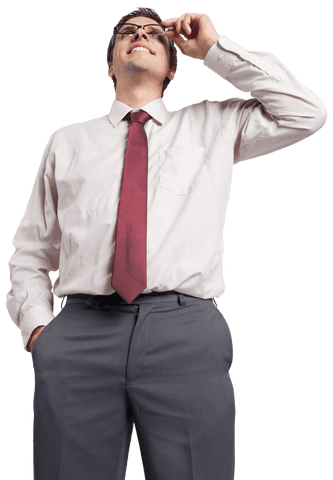 Confident Businessman Touching Glasses Transparent Background