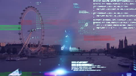 Digital Data Streams Overlaying London Skyline