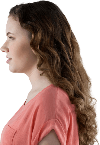 transparent profile view of woman with long curly hair in coral shirt - Download Free Stock Videos Pikwizard.com