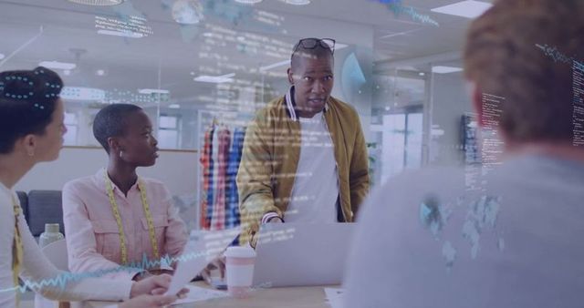 Creative professional leading discussion in modern workspace