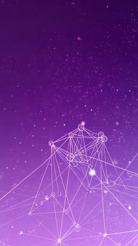 Growing wireframe network pulsing nodes linking to star in purple vertical futuristic abstract video