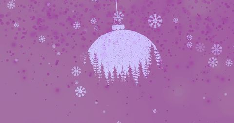 Purple Holiday Background with Snowflakes and Pine Forest Ornament