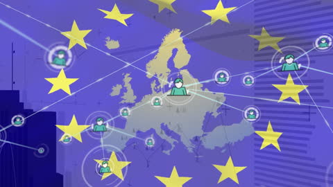 European Union Network Concept with Data Processing Graphics