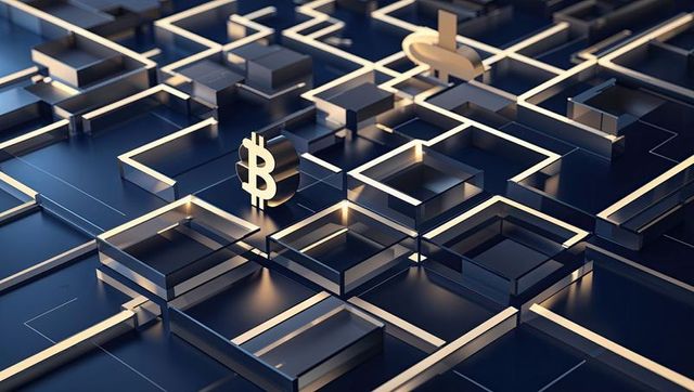 3D Golden Bitcoin on Futuristic Digital Blue Grid Network