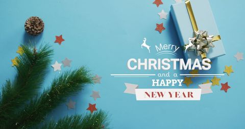 Festive Merry Christmas Wish on Blue Background with Decorations - Download Free Stock Images Pikwizard.com