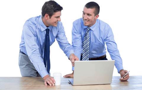 Transparent Two Businessmen Collaborating Over Laptop in Office - Download Free Stock Videos Pikwizard.com