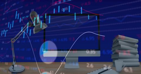 Modern Office Desk with Financial Data Projection - Download Free Stock Images Pikwizard.com