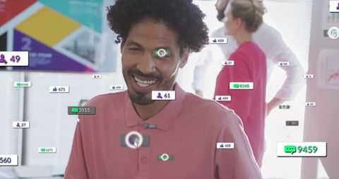 Businessman's Social Media Engagement Strategy in Modern Office