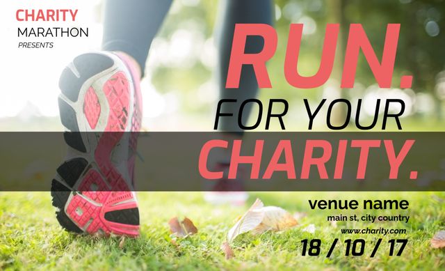 Charity Marathon Poster with Running Shoes and Event Details - Download Free Stock Templates Pikwizard.com