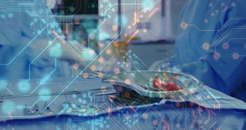 Surgeons in Operating Room with Digital Innovation Overlay