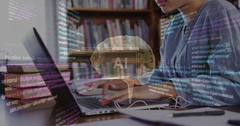 female student engaged in ai development with laptop - Download Free Stock Images Pikwizard.com