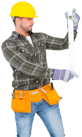 transparent image of focused construction worker using spirit level - Download Free Stock Videos Pikwizard.com
