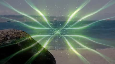 Futuristic Energy Wave Pulsing Over Coastal Beach Scene