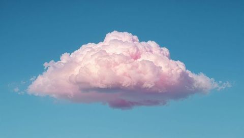 Floating Cotton Candy Pink Cumulus Over Clear Blue Sky Pastel Minimalist Background