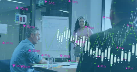 Diverse Business Team Analyzing Growth Projections with Digital Graphs