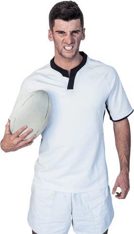 Angry Rugby Player in White Uniform Holding Rugby Ball Transparent Background - Download Free Stock Videos Pikwizard.com