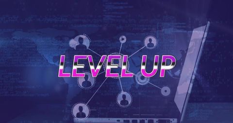 Digital progress concept with level up overlay and network connections