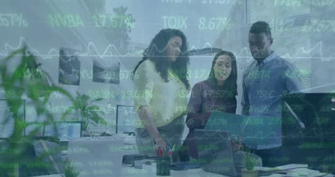 Diverse Team Analyzing Financial Data in Contemporary Office