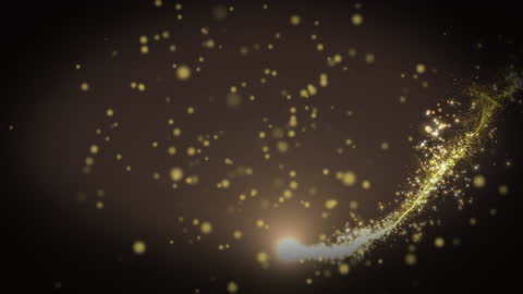 Golden Particle Trail and Shooting Star on Dark Background