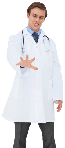 Caucasian male doctor with stethoscope isolated on transparent background