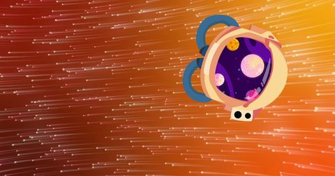 Spaceship Traversing Colorful Galaxy on Abstract Background