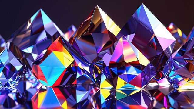 Vibrant faceted crystals reflecting colorful hues