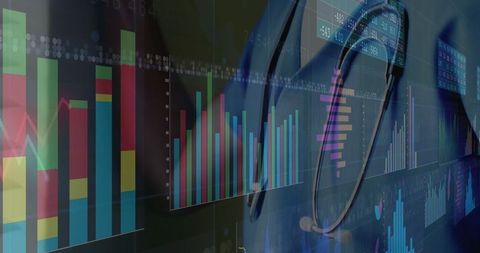 Doctor Analyzing Digital Medical Data with Stethoscope Overlay