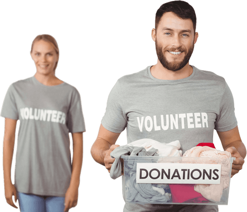 Transparent background volunteer with donations box team