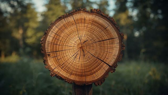 Vibrant Wood Slice with Concentric Growth Rings in Forest