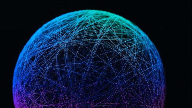 Glowing Gradient Network Sphere in Futuristic Digital Space