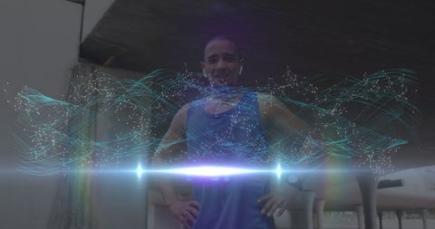 Athlete with Glowing Digital Network Concept