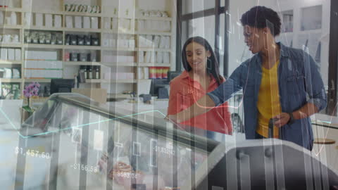 Couple Analyzing Data on Shop Display Interface