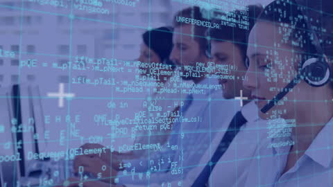 Tech Team Analyzing Data with Advanced Communication Interface