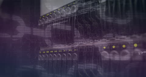 Blockchain and Network Security Concept with Server Room Background