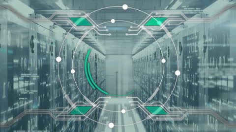 Abstract Digital Connection Overlay in Modern Server Room