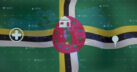 Dominica flag on futuristic digital dashboard