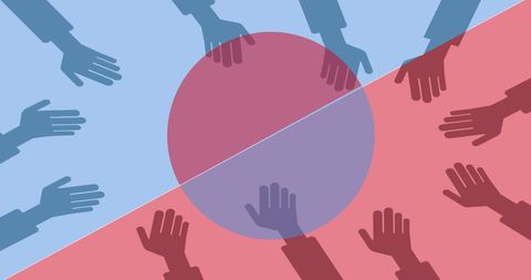 Unity and Diversity: Silhouetted Hands Reaching with Overlapping Colors