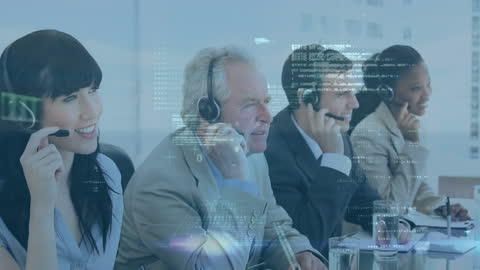 Diverse Customer Support Team with Data Overlay Concept