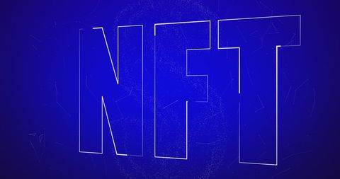 Nft blockchain concept on blue digital background