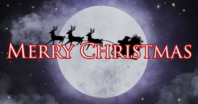 Santa's Sleigh Silhouette with Merry Christmas Greeting over Full Moon - Download Free Stock Images Pikwizard.com